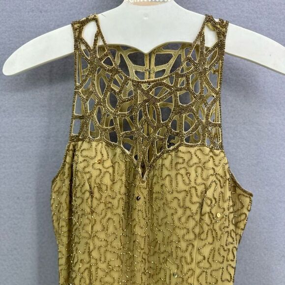 Vintage Y2K 90s Scala Gold Beaded Silk Slip Maxi Dress Gown Size S - Picture 2 of 12